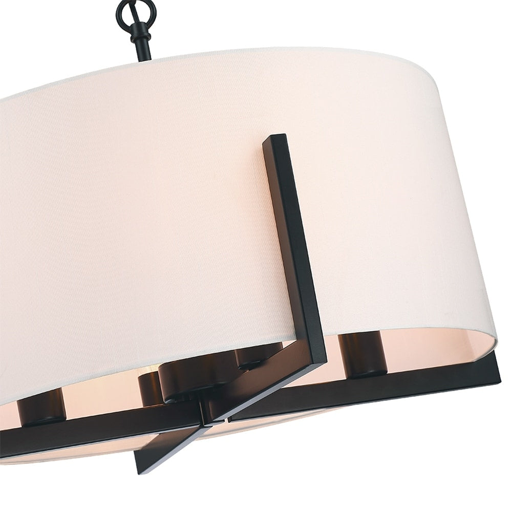 Suspension lumineuse en forme de lustre à 4 lumières, 56 cm (22 po), noir mat, avec abat-jour blanc en forme de tambour - 22 W