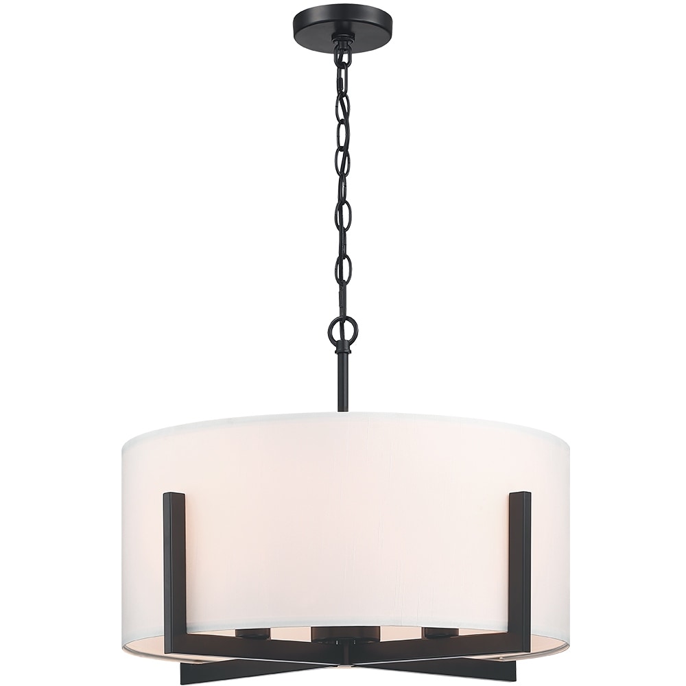 Suspension lumineuse en forme de lustre à 4 lumières, 56 cm (22 po), noir mat, avec abat-jour blanc en forme de tambour - 22 W
