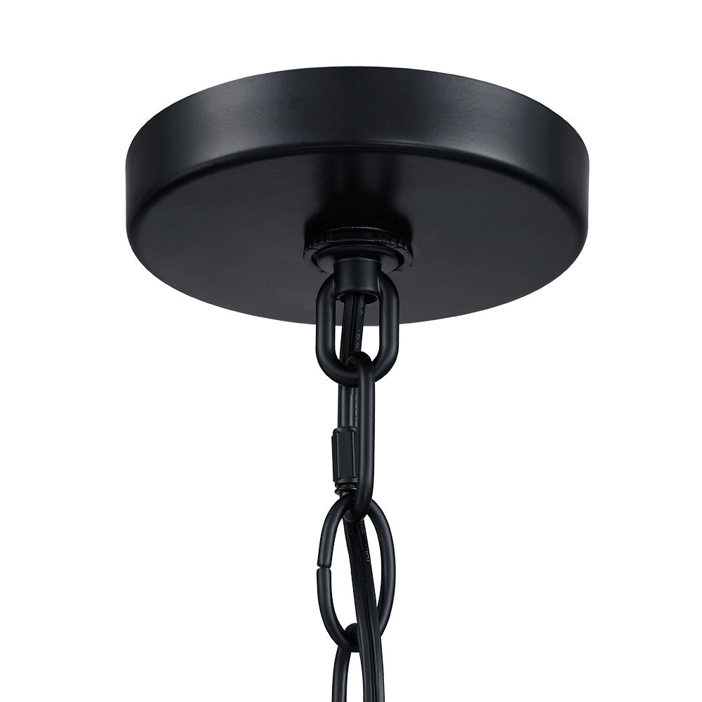 Suspension lumineuse en forme de lustre à 4 lumières, 56 cm (22 po), noir mat, avec abat-jour blanc en forme de tambour - 22 W