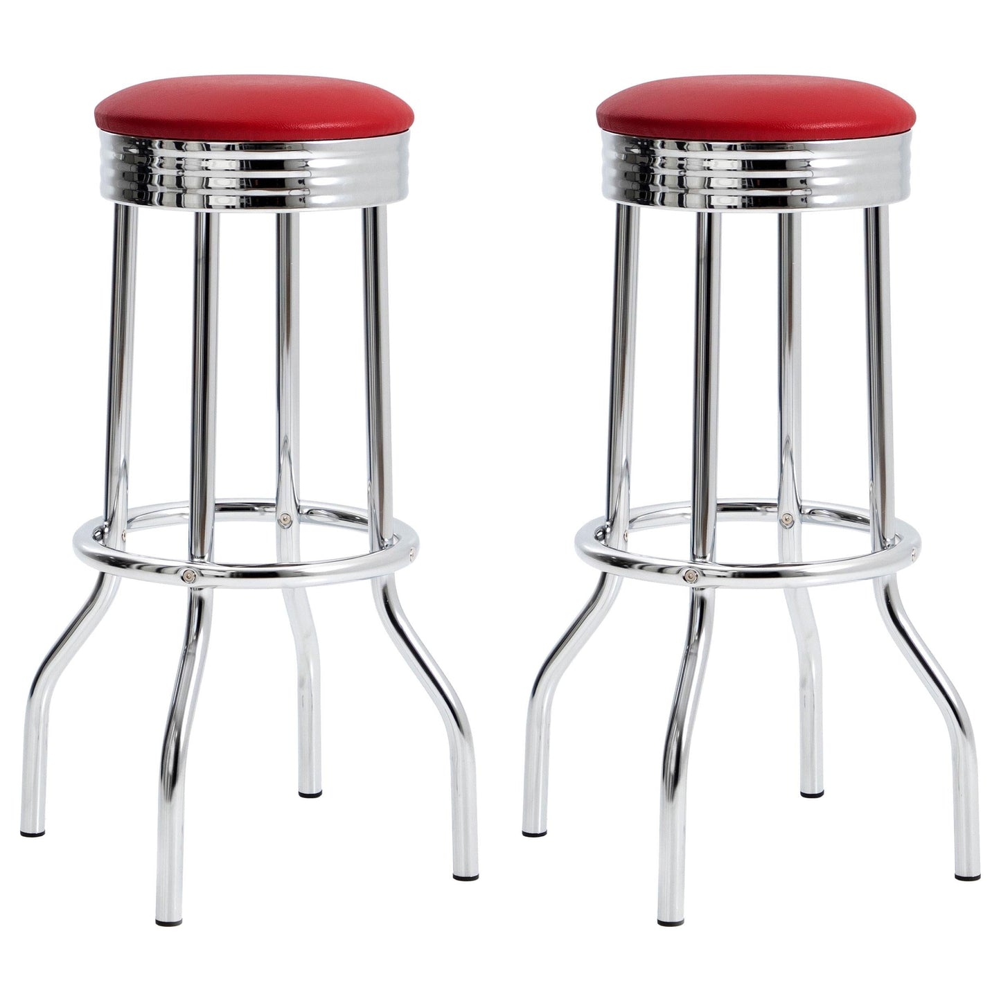 Tabourets de bar Theodore avec revêtement en tissu, rouge et chrome (lot de 2)