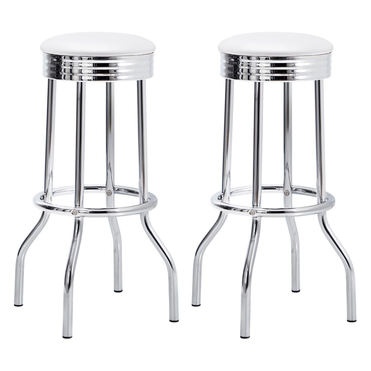 Tabourets de bar Theodore avec revêtement en tissu, blanc et chrome (lot de 2)