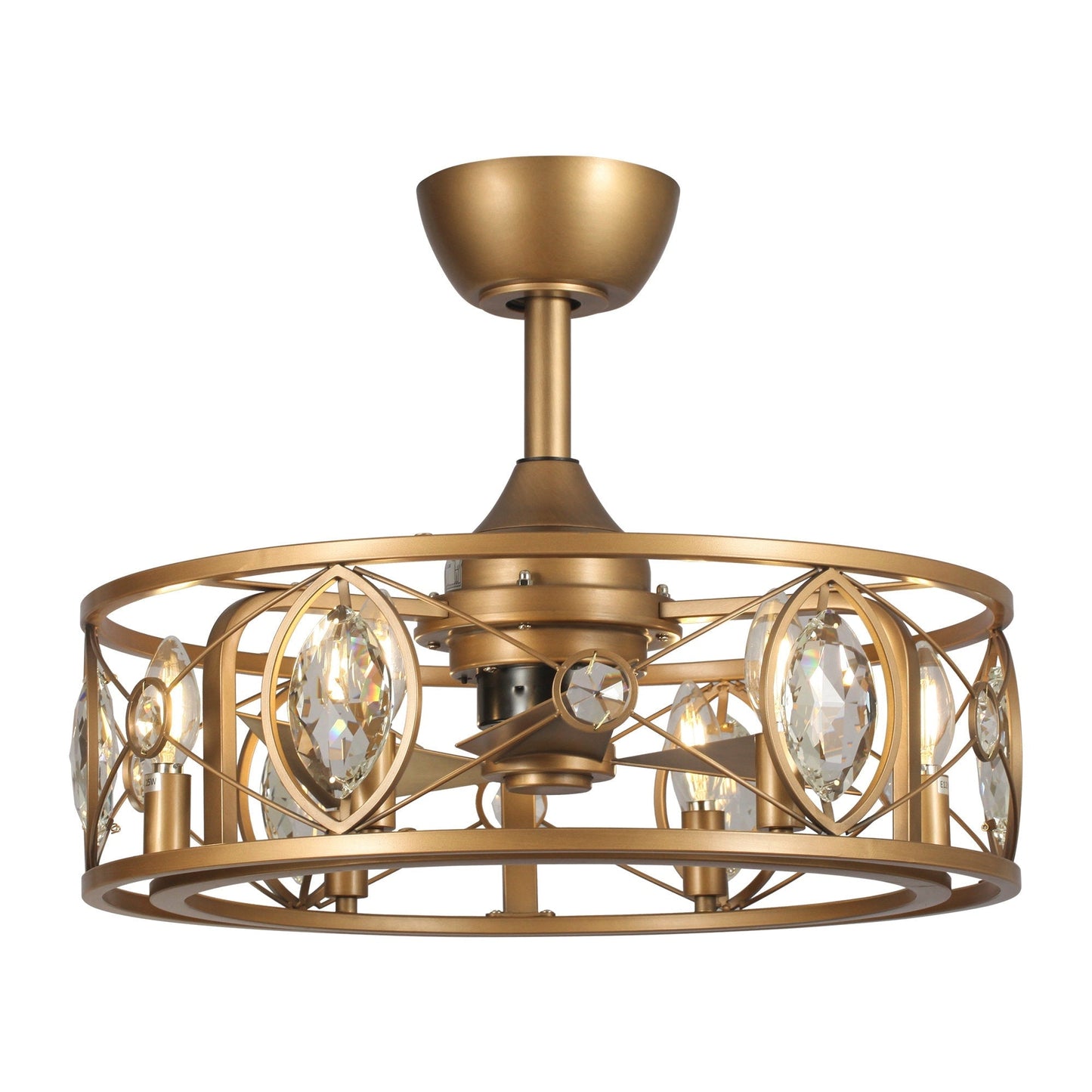 Ventilateur de plafond avec abat-jour en cristal moderne, cage et télécommande (22 pouces)
