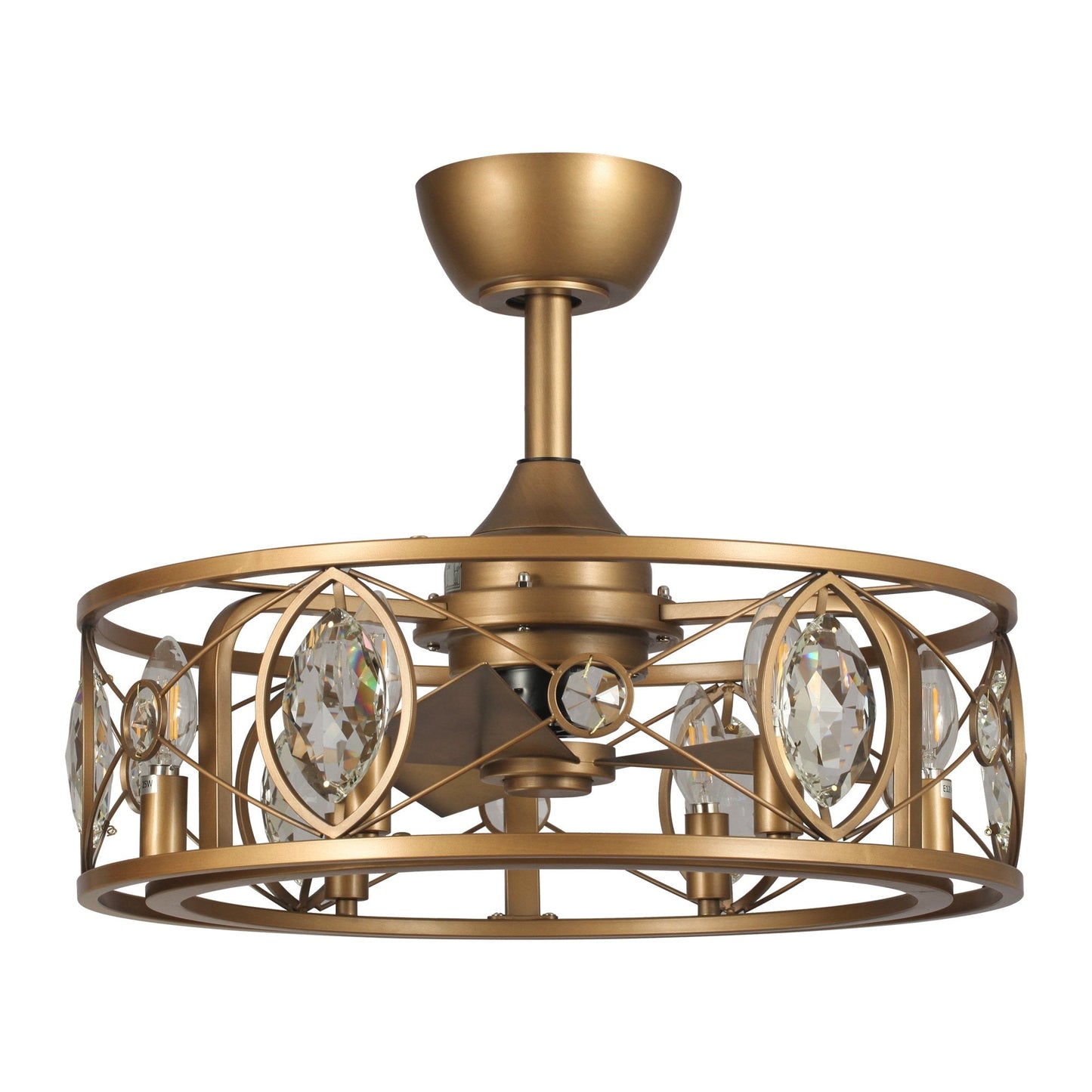 Ventilateur de plafond avec abat-jour en cristal moderne, cage et télécommande (22 pouces)