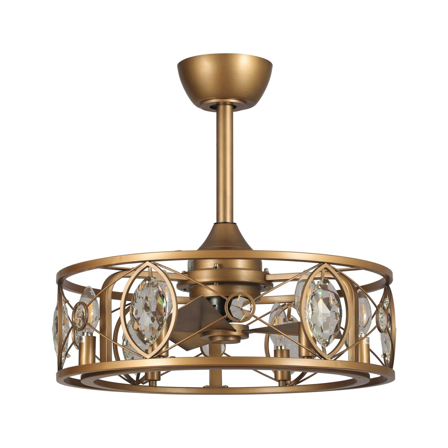 Ventilateur de plafond avec abat-jour en cristal moderne, cage et télécommande (22 pouces)