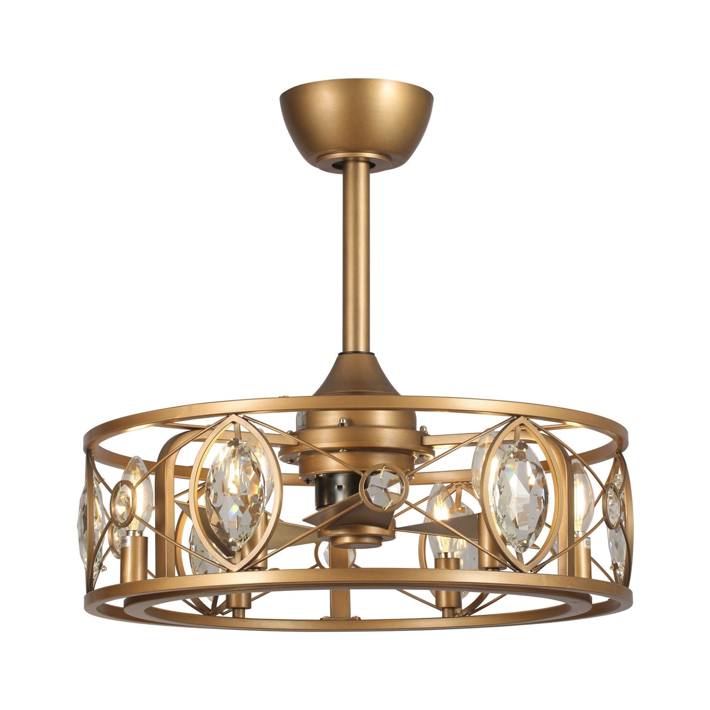 Ventilateur de plafond avec abat-jour en cristal moderne, cage et télécommande (22 pouces)