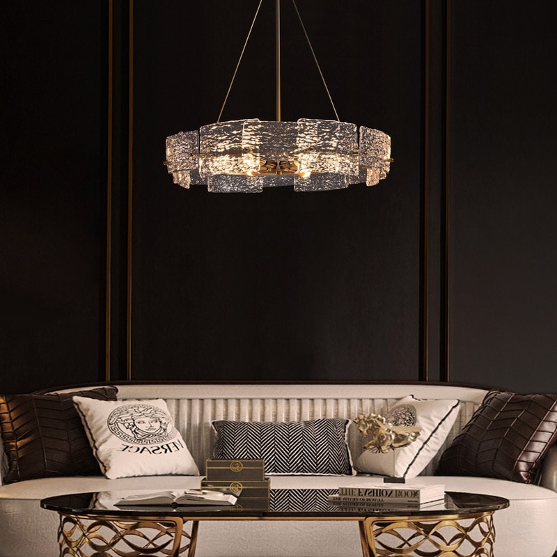 Luminaire suspendu moderne en cristal doré de 60 cm (23,6 po) à 6 lumières, style glamour, pour îlot de cuisine et salle à manger.