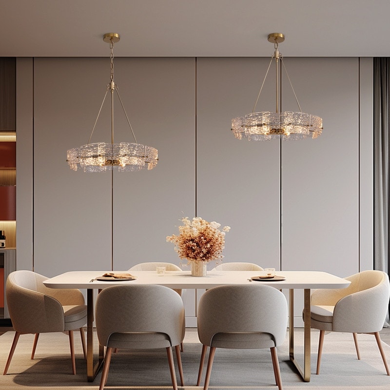 Luminaire suspendu moderne en cristal doré de 60 cm (23,6 po) à 6 lumières, style glamour, pour îlot de cuisine et salle à manger.