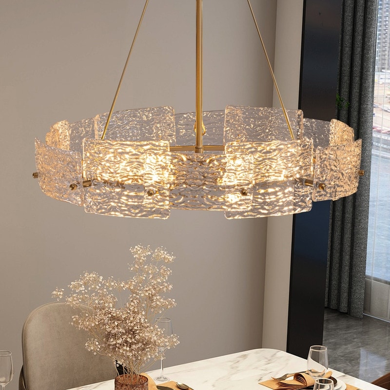 Luminaire suspendu moderne en cristal doré de 60 cm (23,6 po) à 6 lumières, style glamour, pour îlot de cuisine et salle à manger.