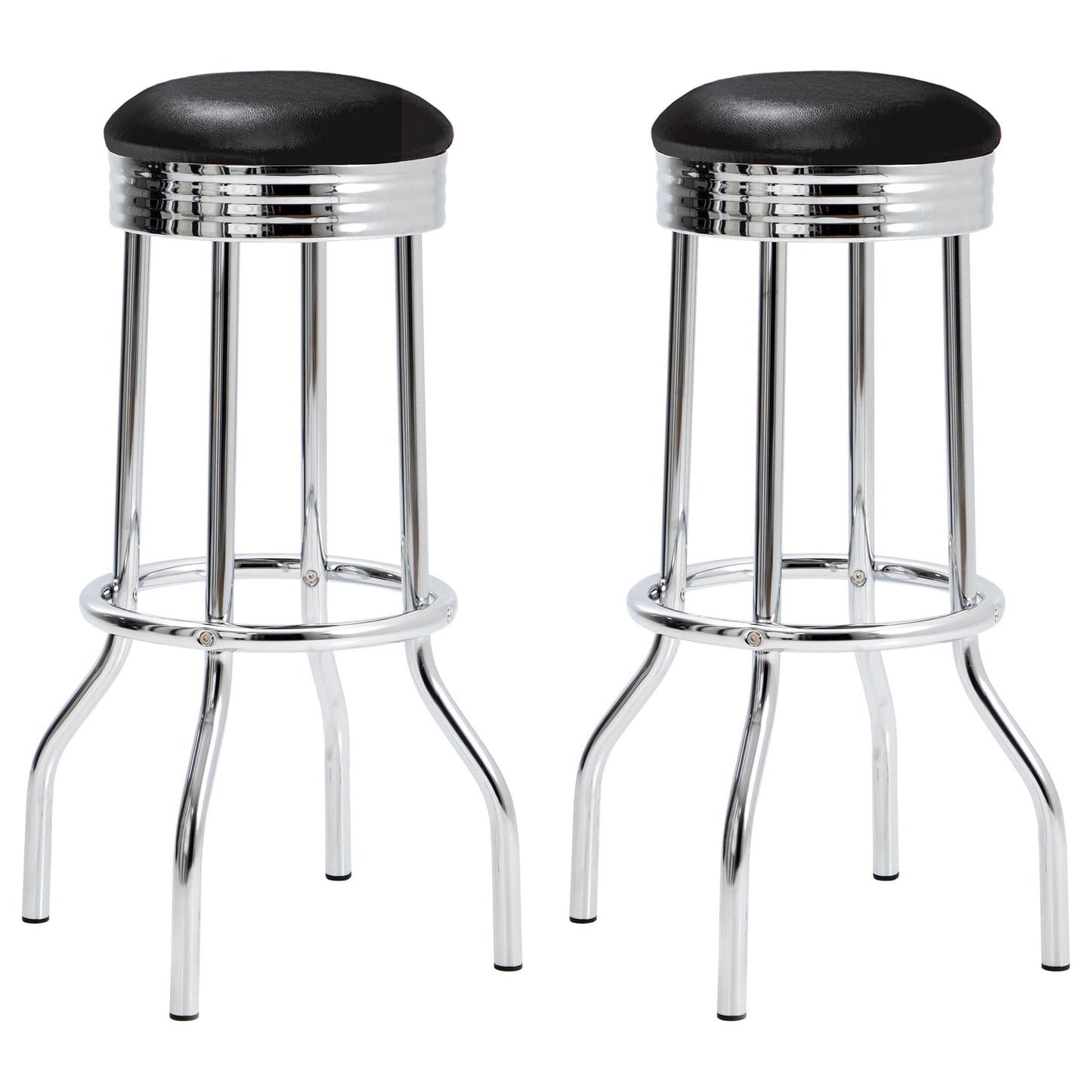 Tabourets de bar Theodore avec assise rembourrée, noir et chrome (lot de 2)