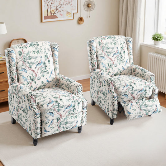 Lot de 2 chaises inclinables à dossier manuel à motif floral vintage, 73,6 cm de largeur.