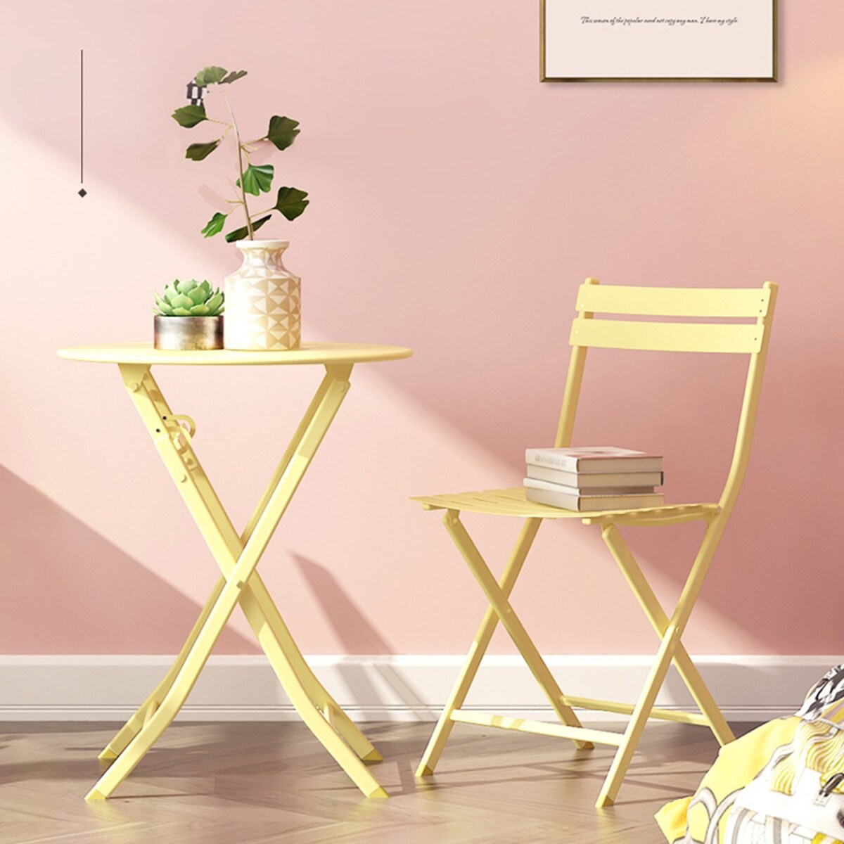 Ensemble de bistro de terrasse minimaliste 3 pièces, composé d'une table ronde et de chaises pliantes - Ensemble-de-bistro-de-terrasse-3-pieces