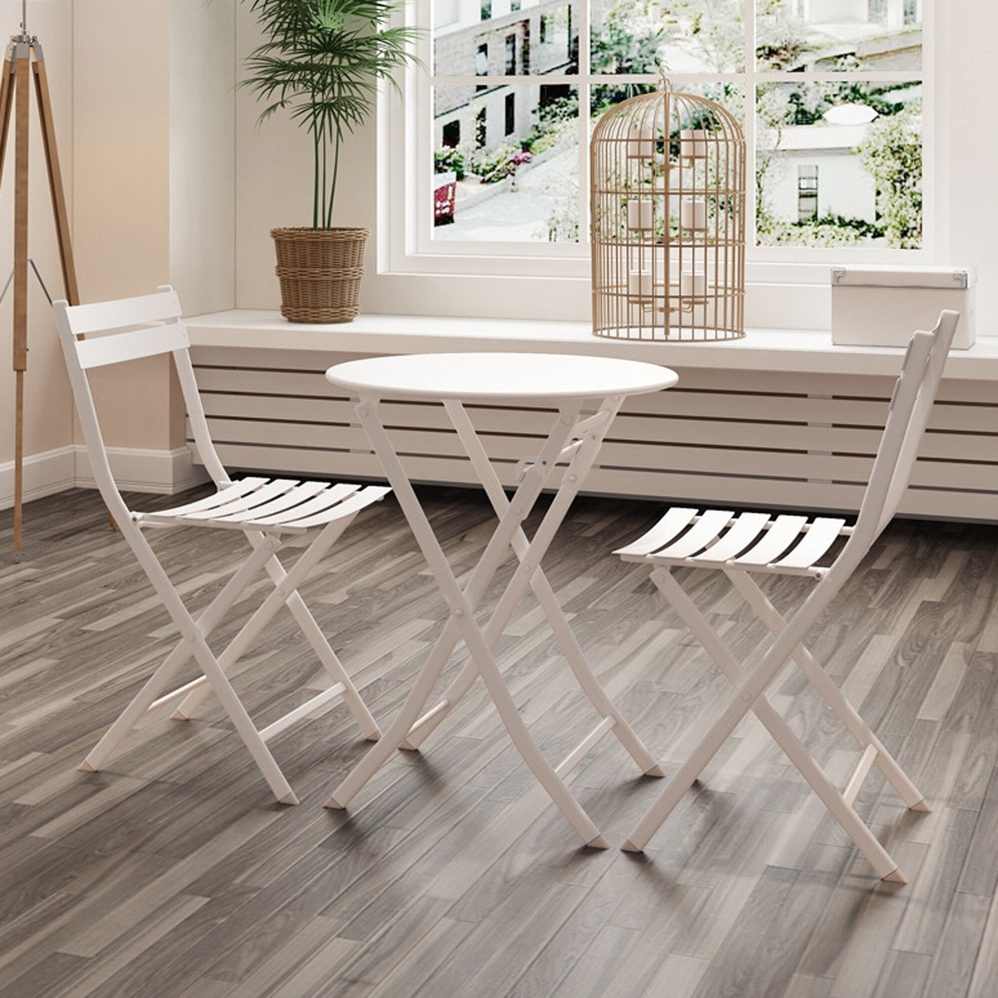 Ensemble de bistro de terrasse minimaliste 3 pièces, composé d'une table ronde et de chaises pliantes - Ensemble-de-bistro-de-terrasse-3-pieces