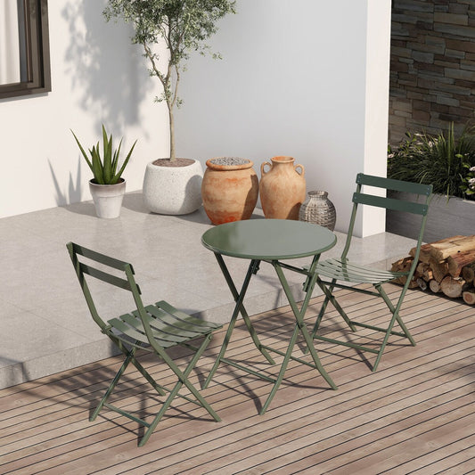 Ensemble de bistro de terrasse minimaliste 3 pièces, composé d'une table ronde et de chaises pliantes - Ensemble-de-bistro-de-terrasse-3-pieces