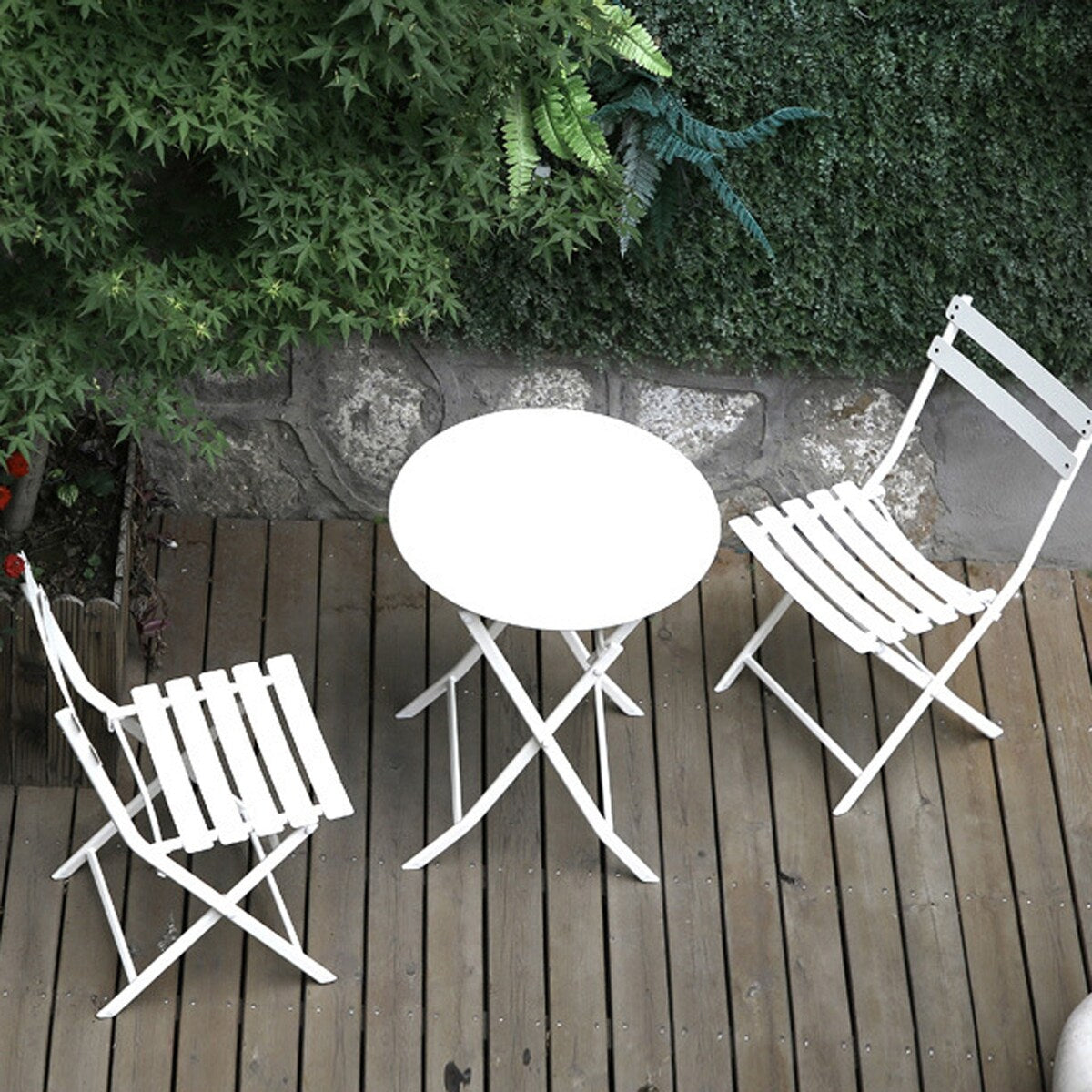 Ensemble de bistro de terrasse 3 pièces : table ronde et chaises pliantes