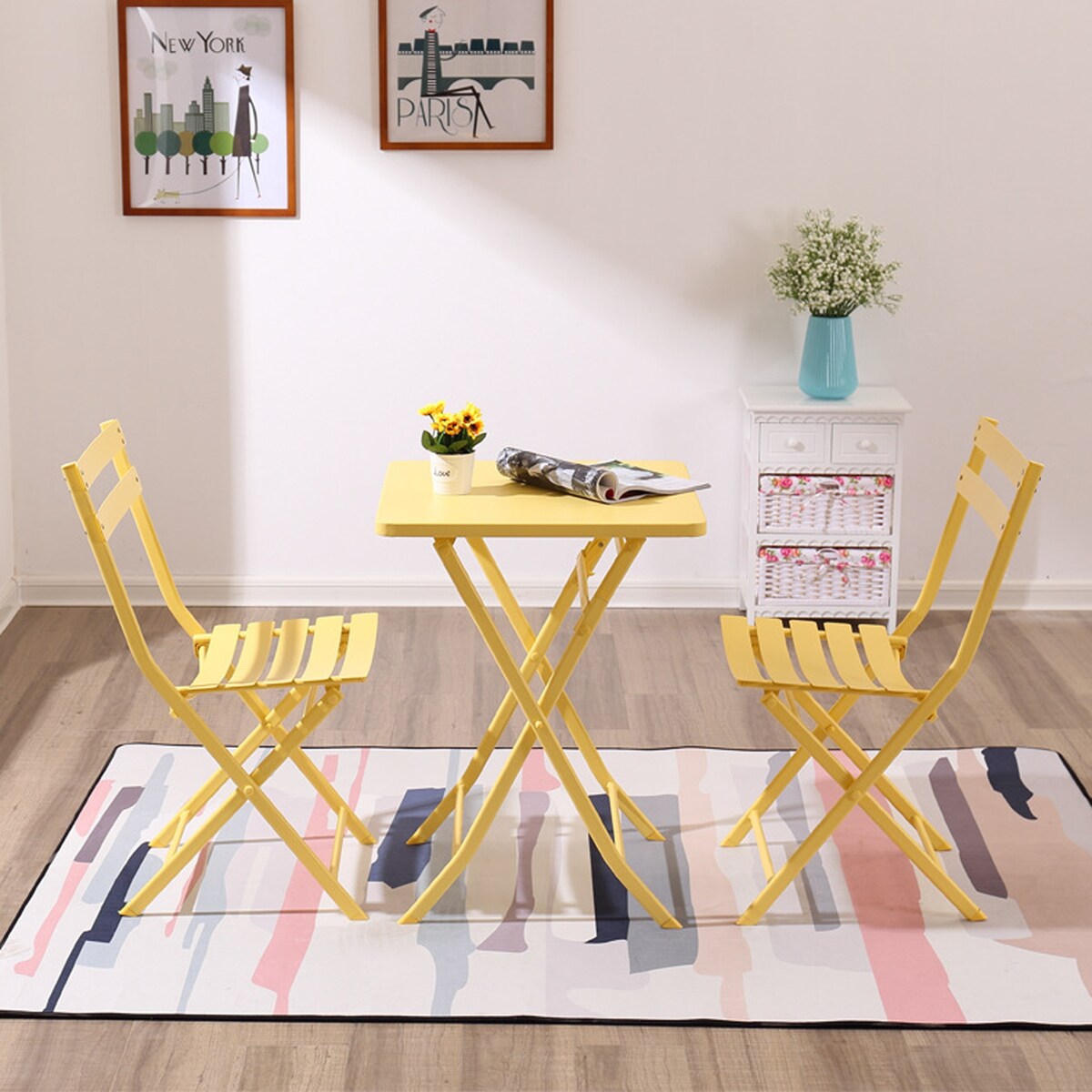 Ensemble de bistro minimaliste pour terrasse, 3 pièces, table carrée et chaises pliantes - 3 pièces