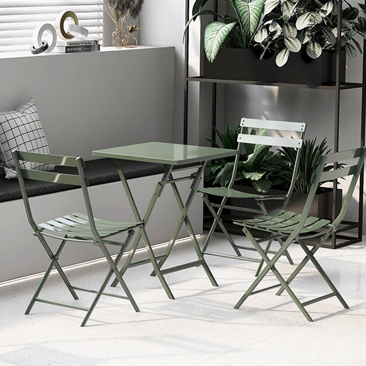 Ensemble de bistro minimaliste pour terrasse, 3 pièces, table carrée et chaises pliantes - 3 pièces