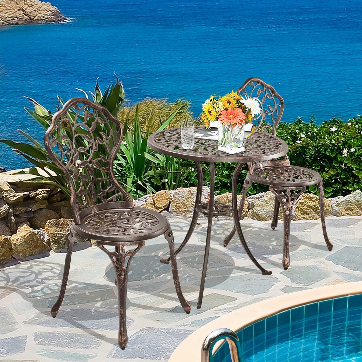 Ensemble de bistro d'extérieur 3 pièces, ensemble de meubles de patio, ensemble table et chaises