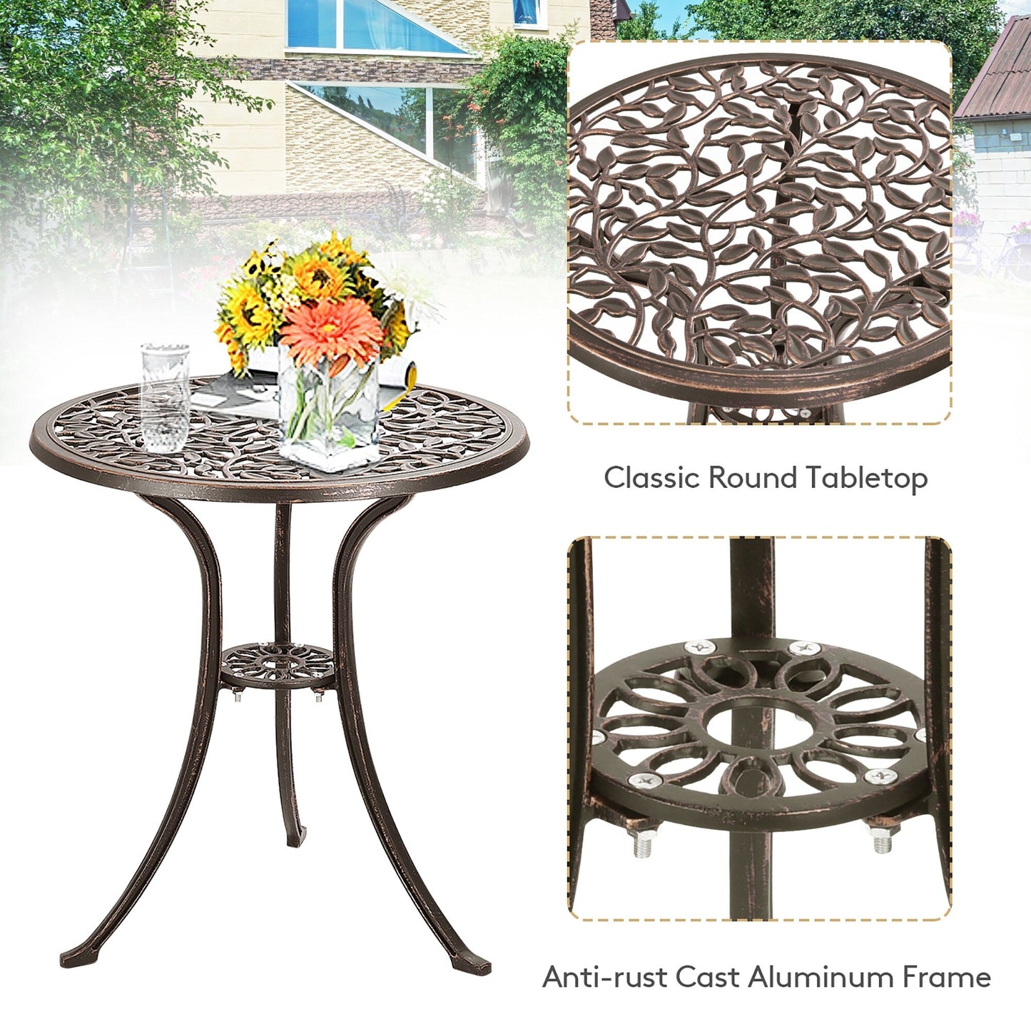 Ensemble de bistro d'extérieur 3 pièces, ensemble de meubles de patio, ensemble table et chaises