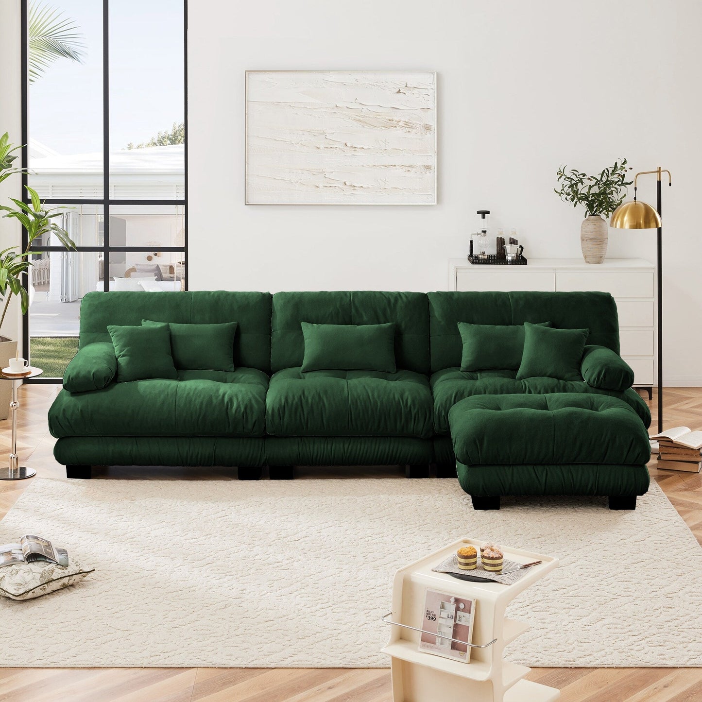 Canapé d'angle modulaire 3 places, canapé profond en forme de L, canapé nuage avec pouf convertible pour salon.