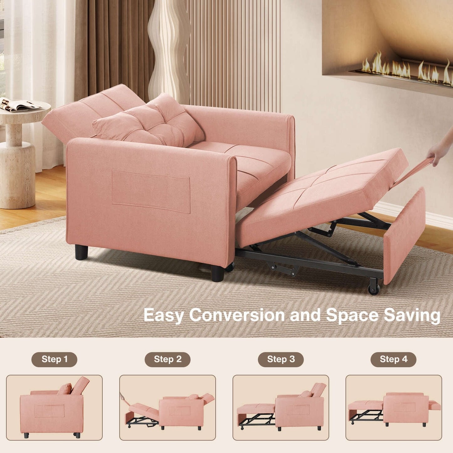 Canapé-lit convertible 3-en-1, canapé-lit escamotable, lit pliable pour salon.