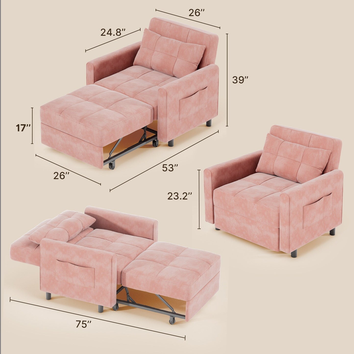 Canapé-lit convertible 3-en-1, canapé-lit escamotable, lit pliable pour salon.