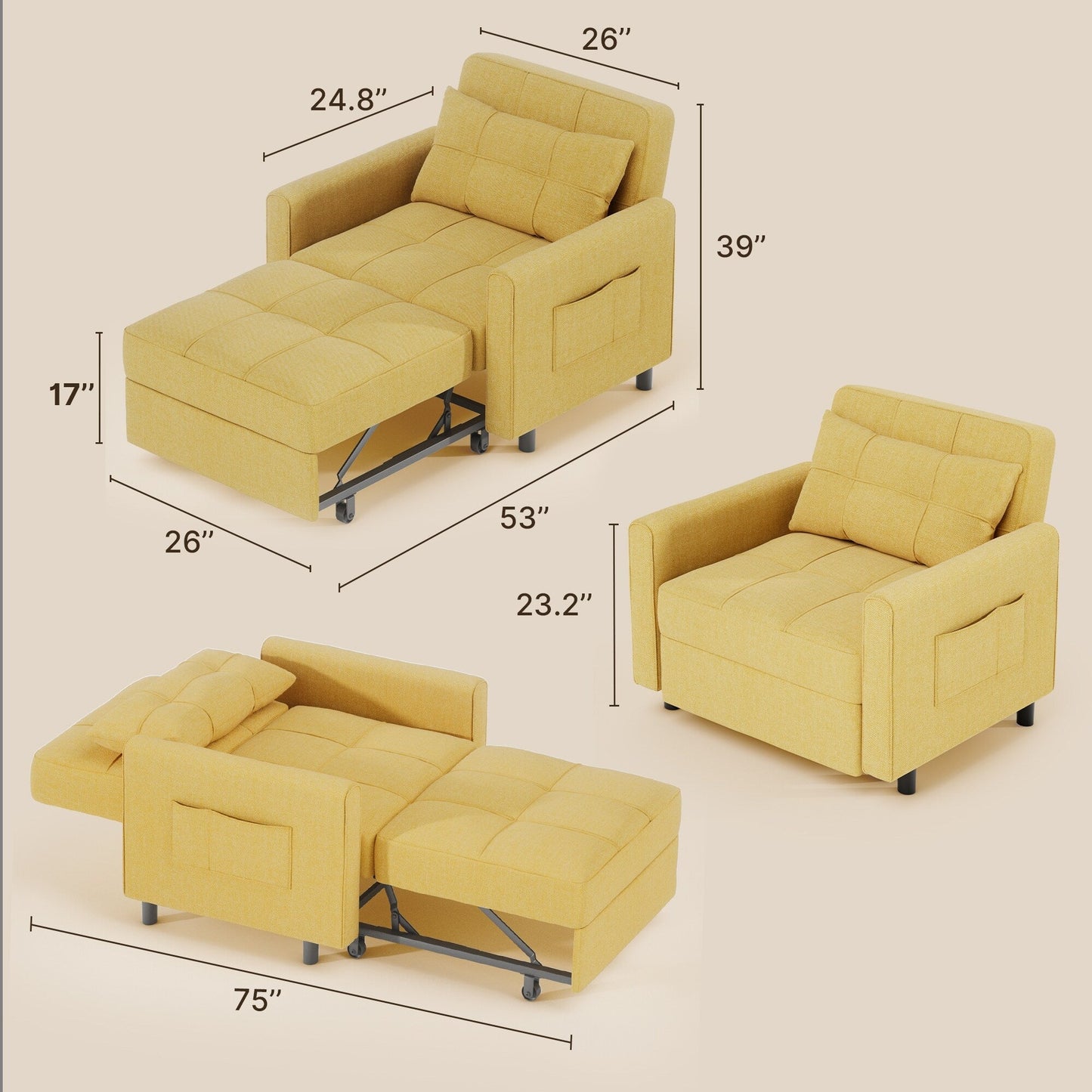 Canapé-lit convertible 3-en-1, canapé-lit escamotable, lit pliable pour salon.
