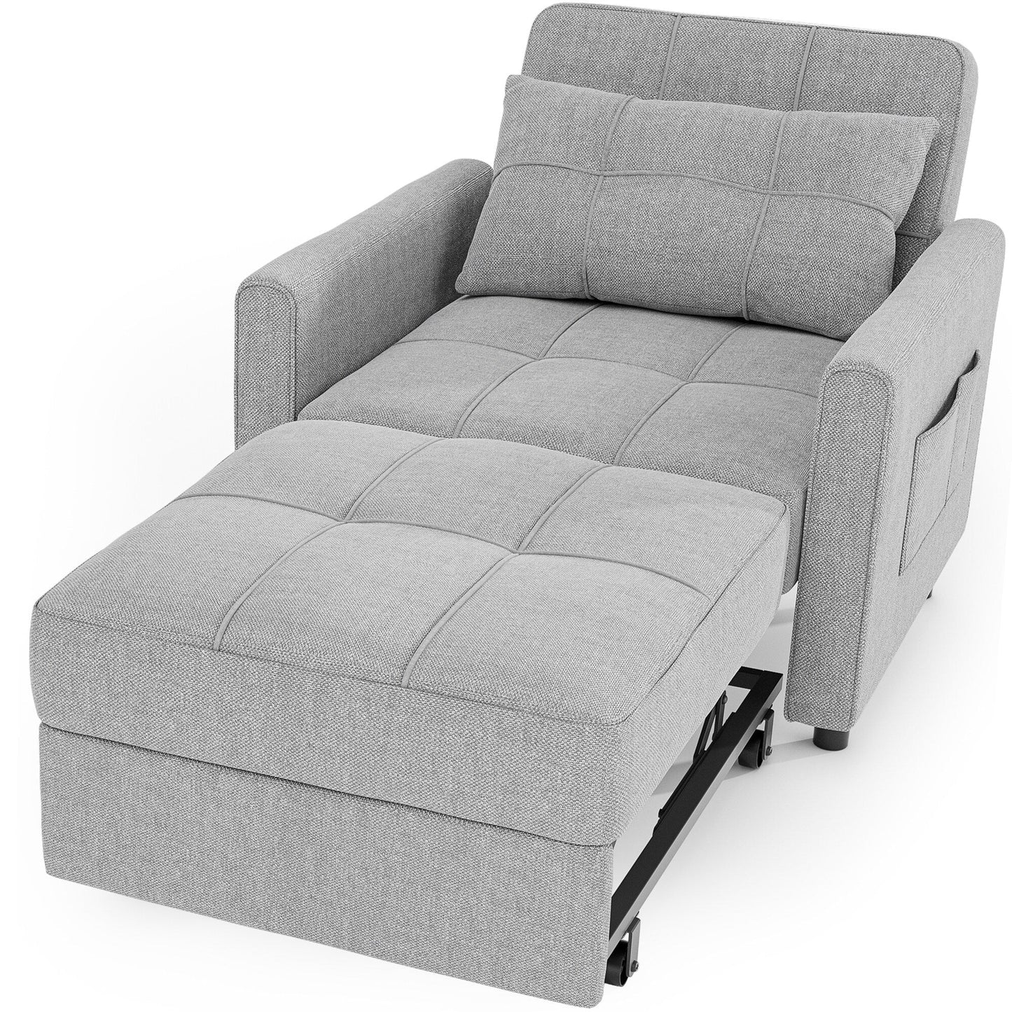 Canapé-lit escamotable 3-en-1, fauteuil convertible, inclinable, pliable et recouvert de tissu.