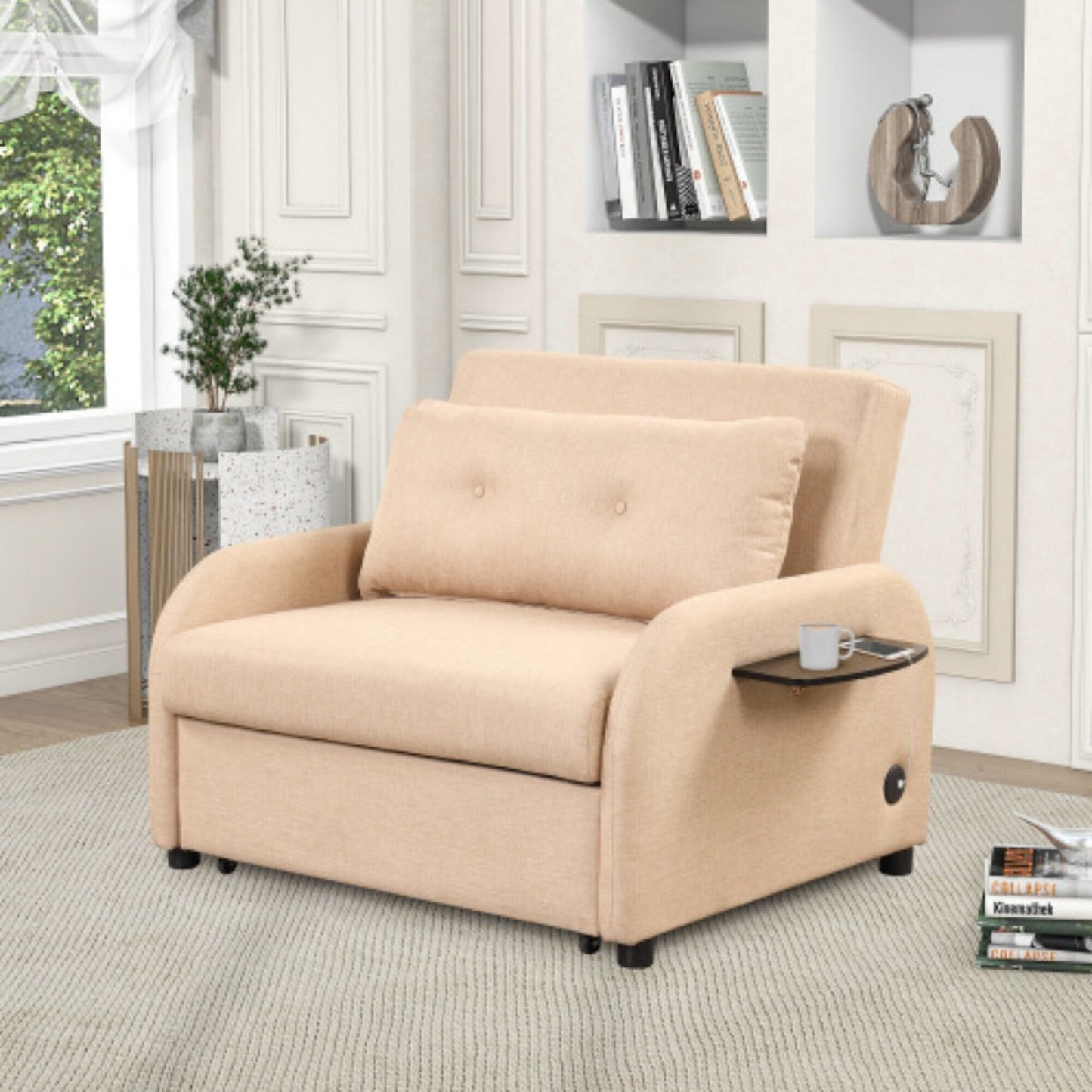 Canapé-lit 3-en-1 avec table d'appoint rabattable et ports USB de Harper&Bright Designs