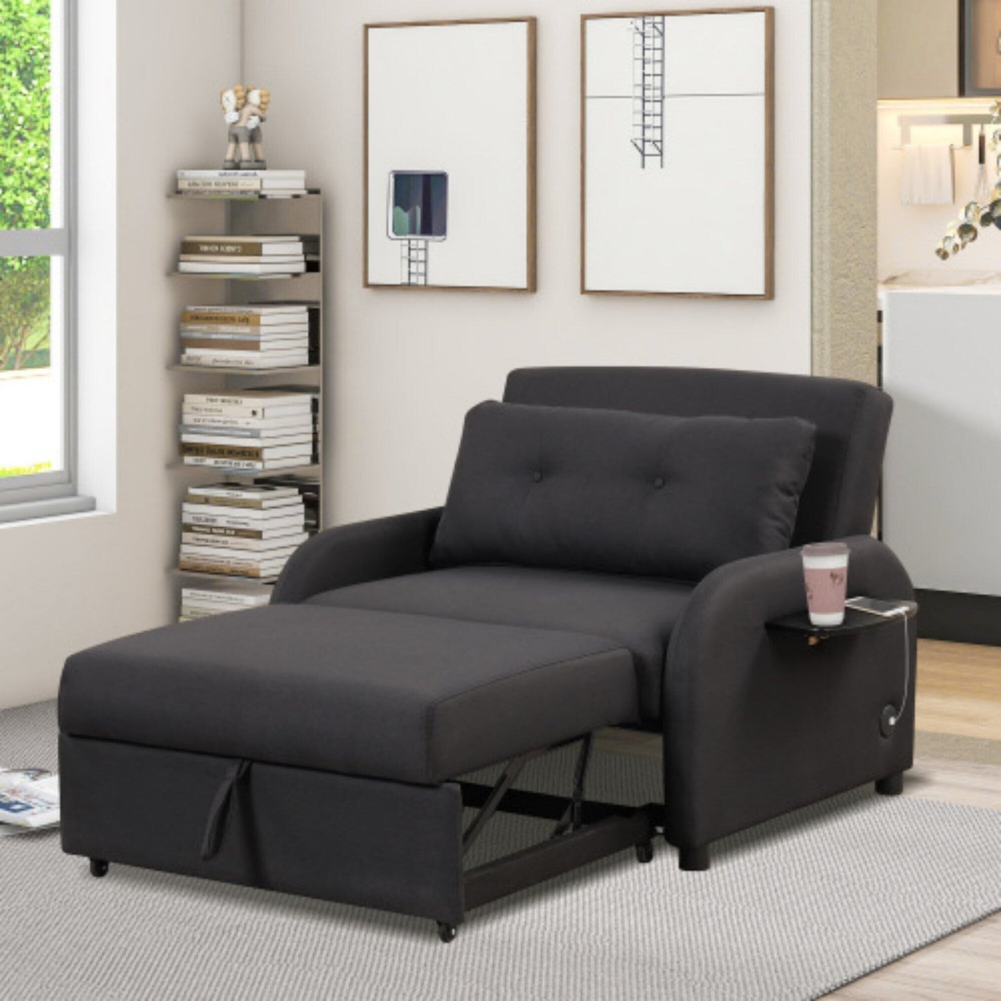 Canapé-lit 3-en-1 avec table d'appoint rabattable et ports USB de Harper&Bright Designs