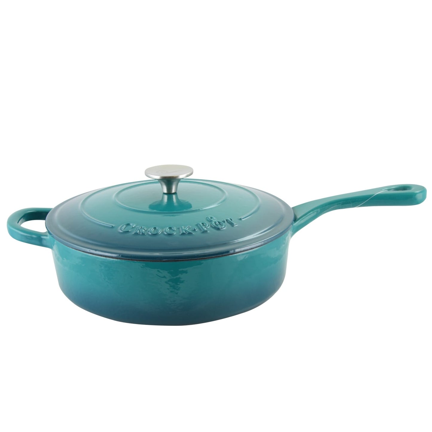 Poêle à frire en fonte émaillée de 3,5 quarts avec couvercle, ombrage turquoise.