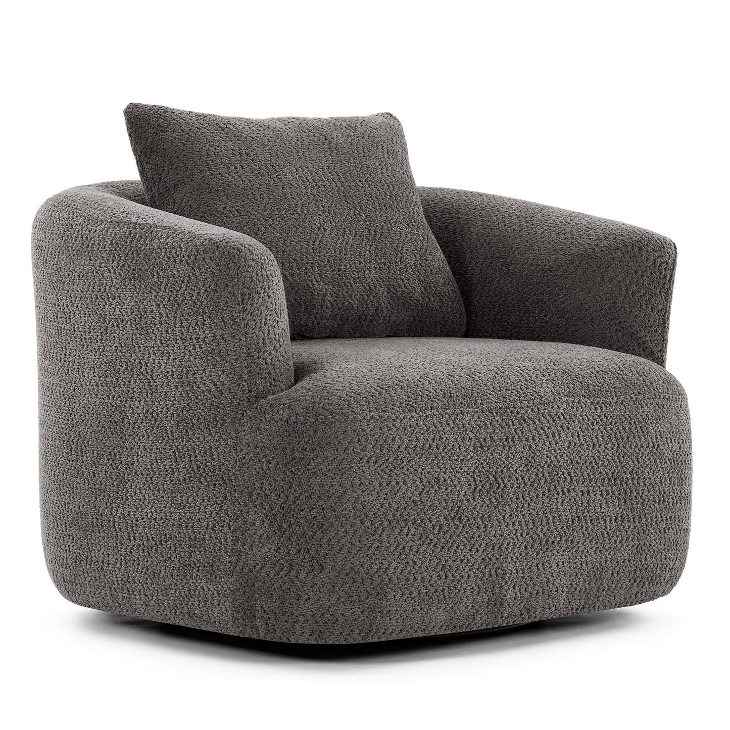 Chaise pivotante à 360°, chaise d'appoint en boucle de 38,2 pouces avec coussin décoratif, chaise de canapé en forme de tonneau avec accoudoirs incurvés.
