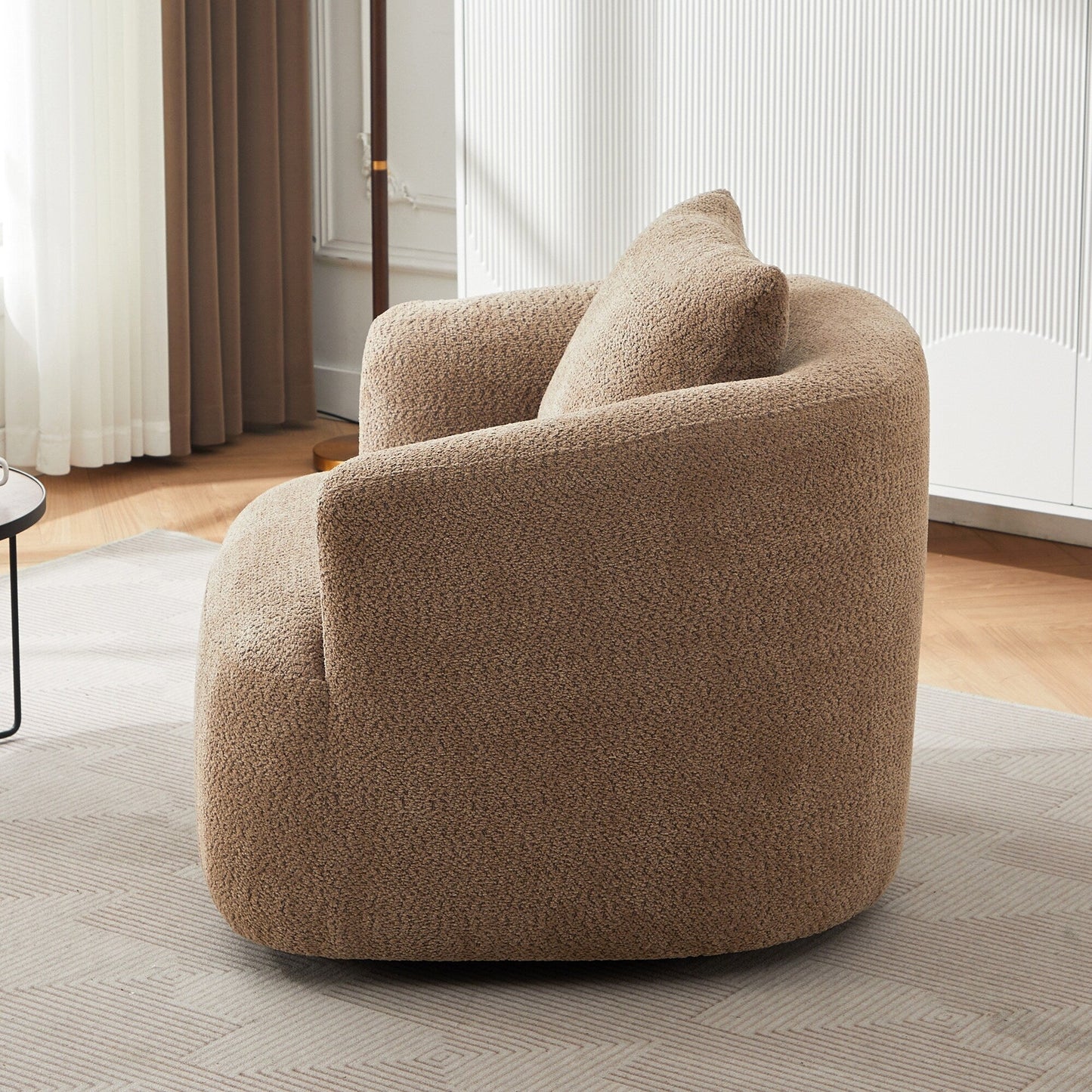 Chaise pivotante à 360°, chaise d'appoint en boucle de 38,2 pouces avec coussin décoratif, chaise de canapé en forme de tonneau avec accoudoirs incurvés.