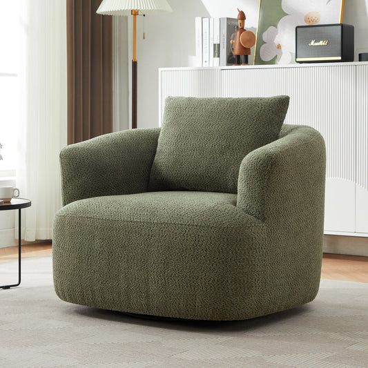 Chaise pivotante à 360°, chaise d'appoint en boucle de 38,2 pouces avec coussin décoratif, chaise de canapé en forme de tonneau avec accoudoirs incurvés.