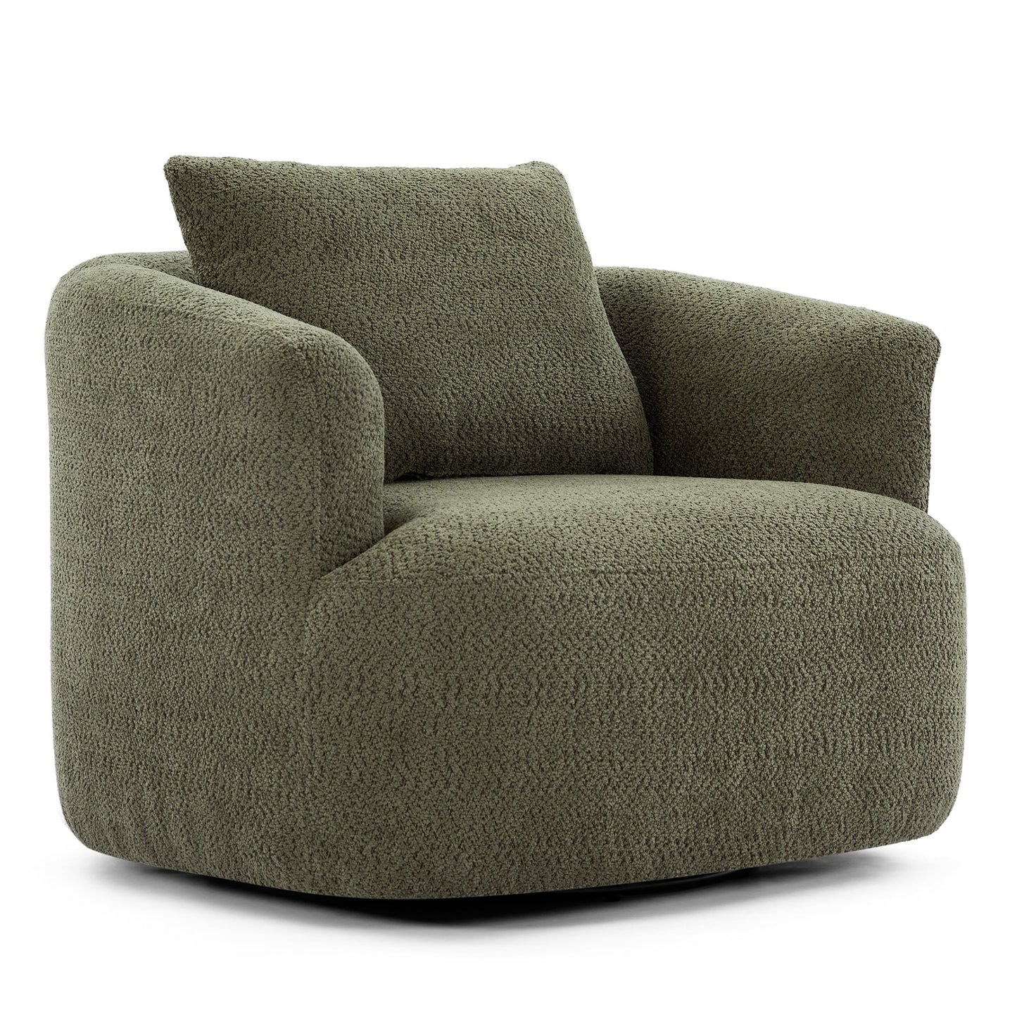 Chaise pivotante à 360°, chaise d'appoint en boucle de 38,2 pouces avec coussin décoratif, chaise de canapé en forme de tonneau avec accoudoirs incurvés.