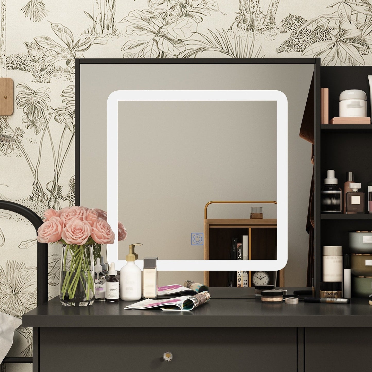 Ensemble coiffeuse et miroir de maquillage de 99,5 cm de large avec tabouret et miroir pour chambre à coucher