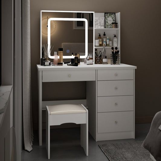 Ensemble coiffeuse et miroir de maquillage de 99,5 cm de large avec tabouret et miroir pour chambre à coucher