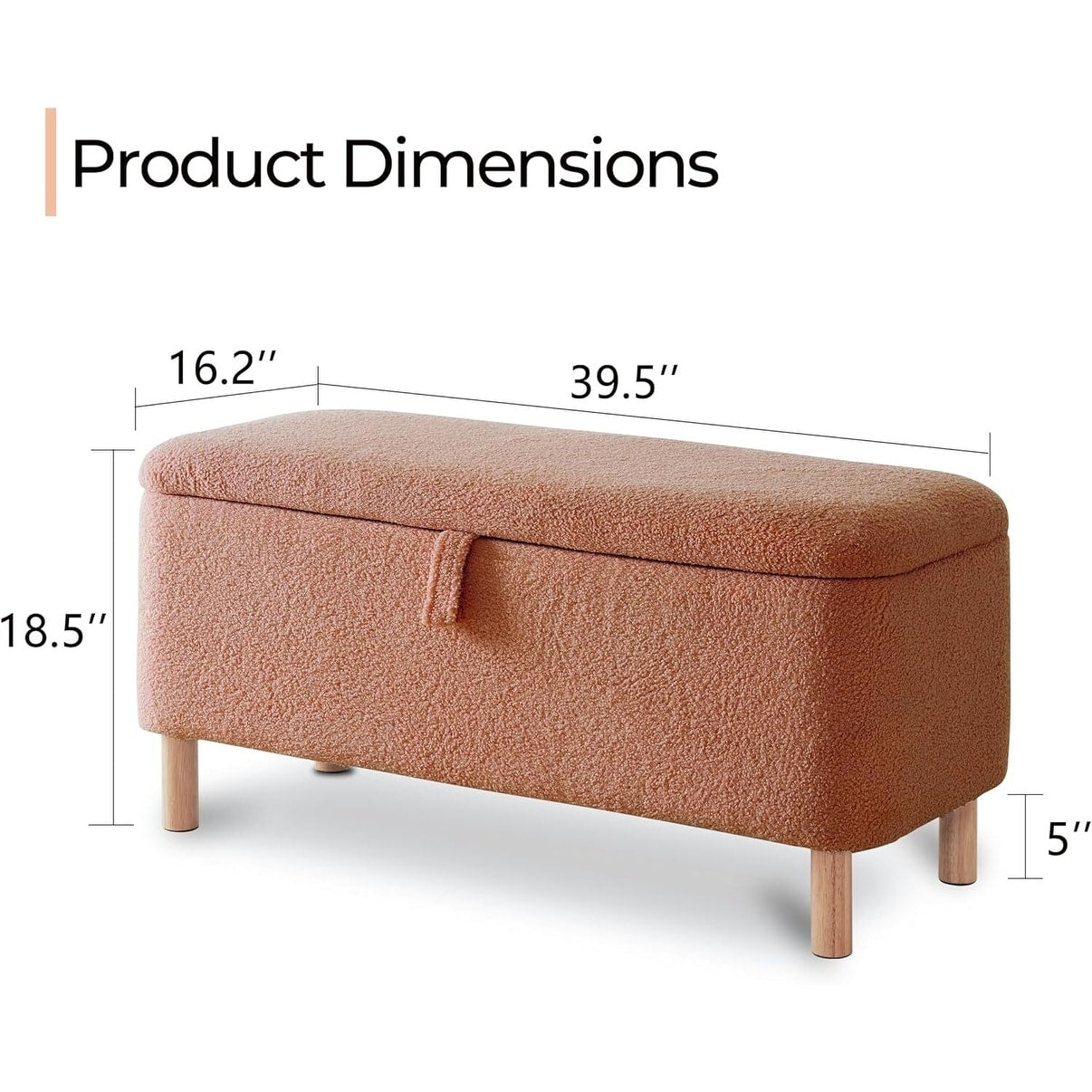 Banquette de rangement en bouclé blanc cassé Sherpa, 39,5 pouces, pouf de rangement, repose-pieds, pour salon, chambre à coucher, avec pieds en bois.