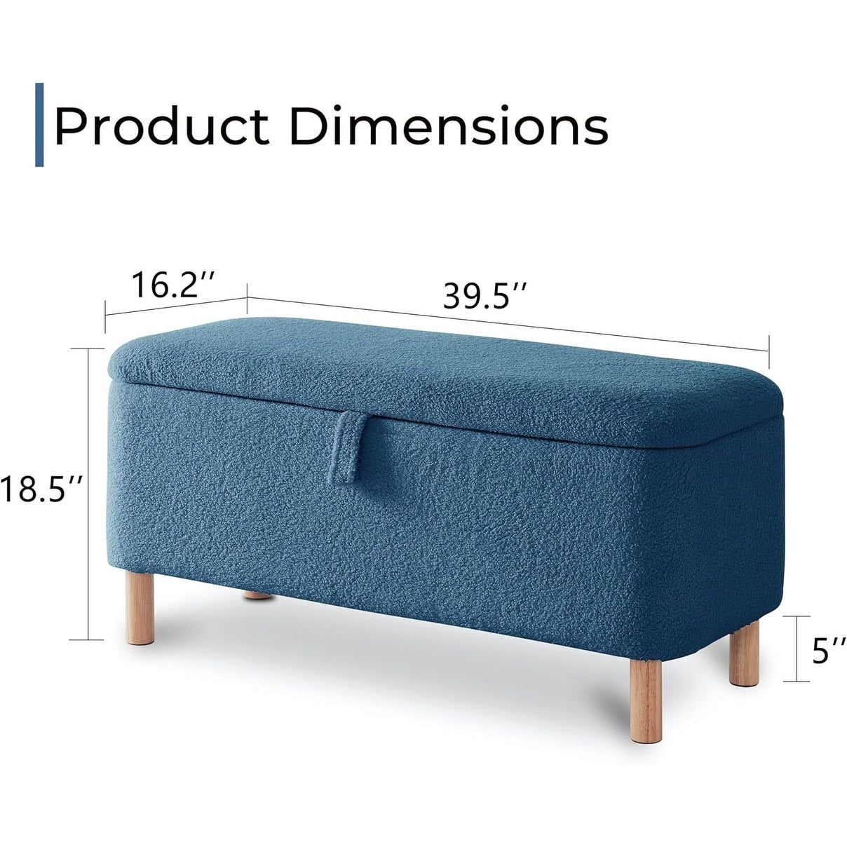 Banquette de rangement en bouclé blanc cassé Sherpa, 39,5 pouces, pouf de rangement, repose-pieds, pour salon, chambre à coucher, avec pieds en bois.