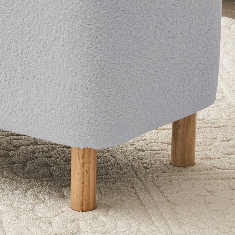 Banquette de rangement en bouclé blanc cassé Sherpa, 39,5 pouces, pouf de rangement, repose-pieds, pour salon, chambre à coucher, avec pieds en bois.
