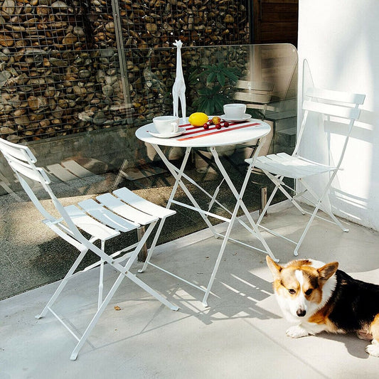 Ensemble de bistro pliable en métal 3 pièces, ensemble de conversation résistant aux intempéries pour l'intérieur et l'extérieur, pour patio, jardin, cour.