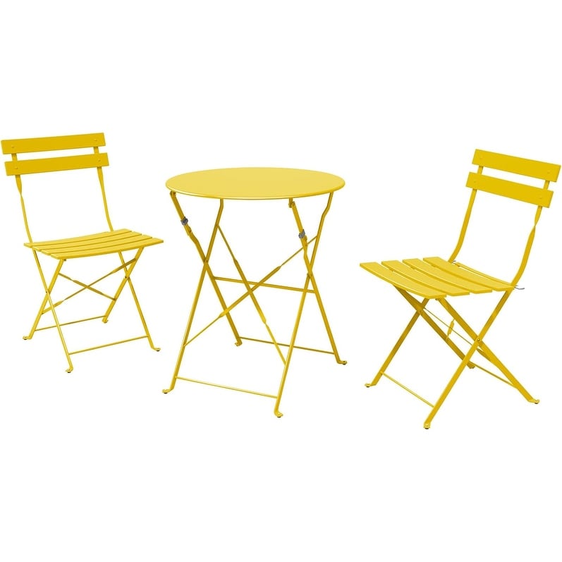 Ensemble de bistro pliable en métal 3 pièces, ensemble de conversation résistant aux intempéries pour l'intérieur et l'extérieur, pour patio, jardin, cour.