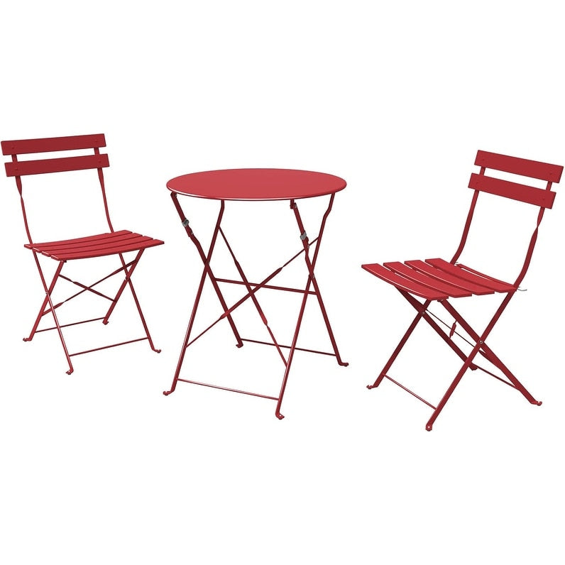 Ensemble de bistro pliable en métal 3 pièces, ensemble de conversation résistant aux intempéries pour l'intérieur et l'extérieur, pour patio, jardin, cour.
