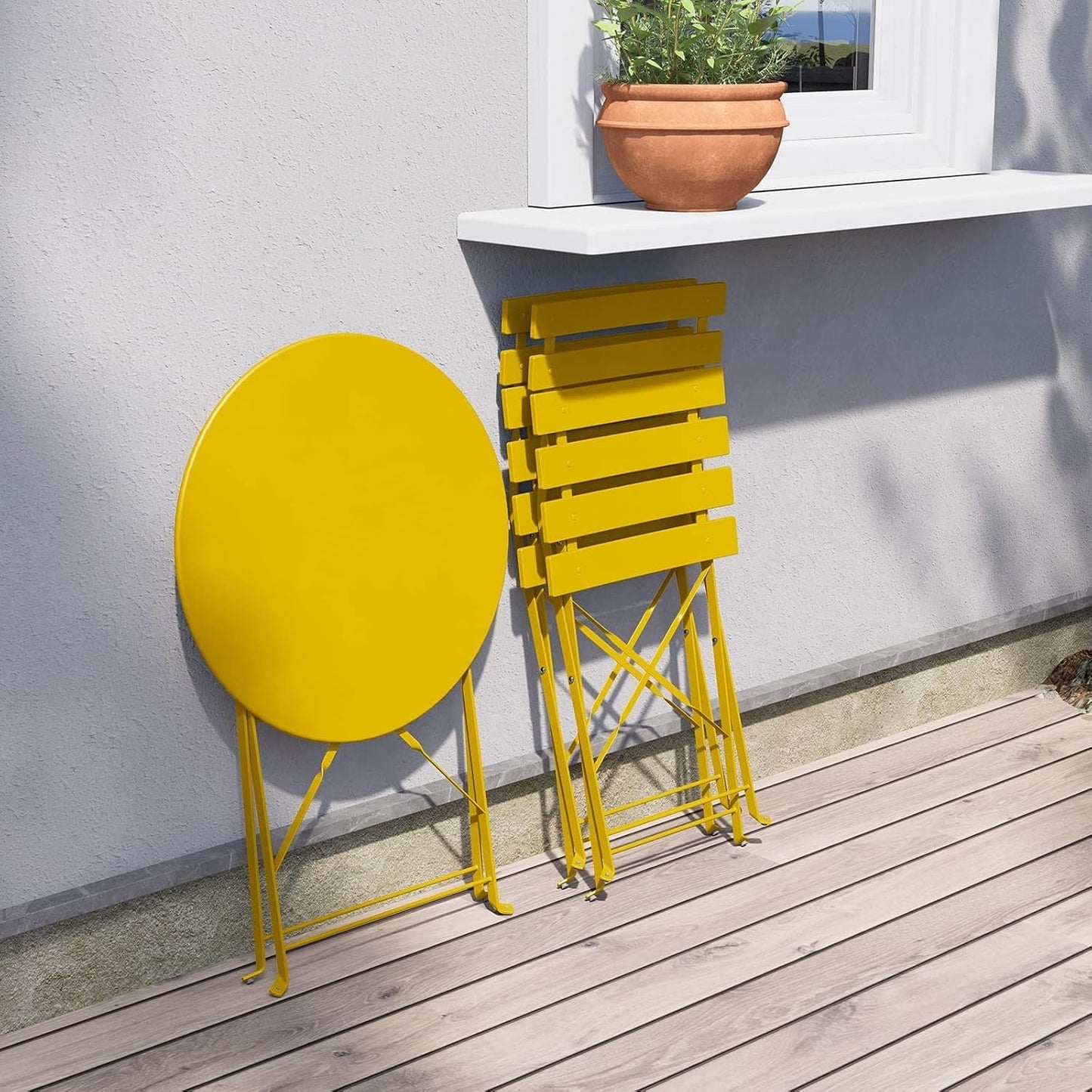Ensemble de bistro pliable en métal 3 pièces, ensemble de conversation résistant aux intempéries pour l'intérieur et l'extérieur, pour patio, jardin, cour.