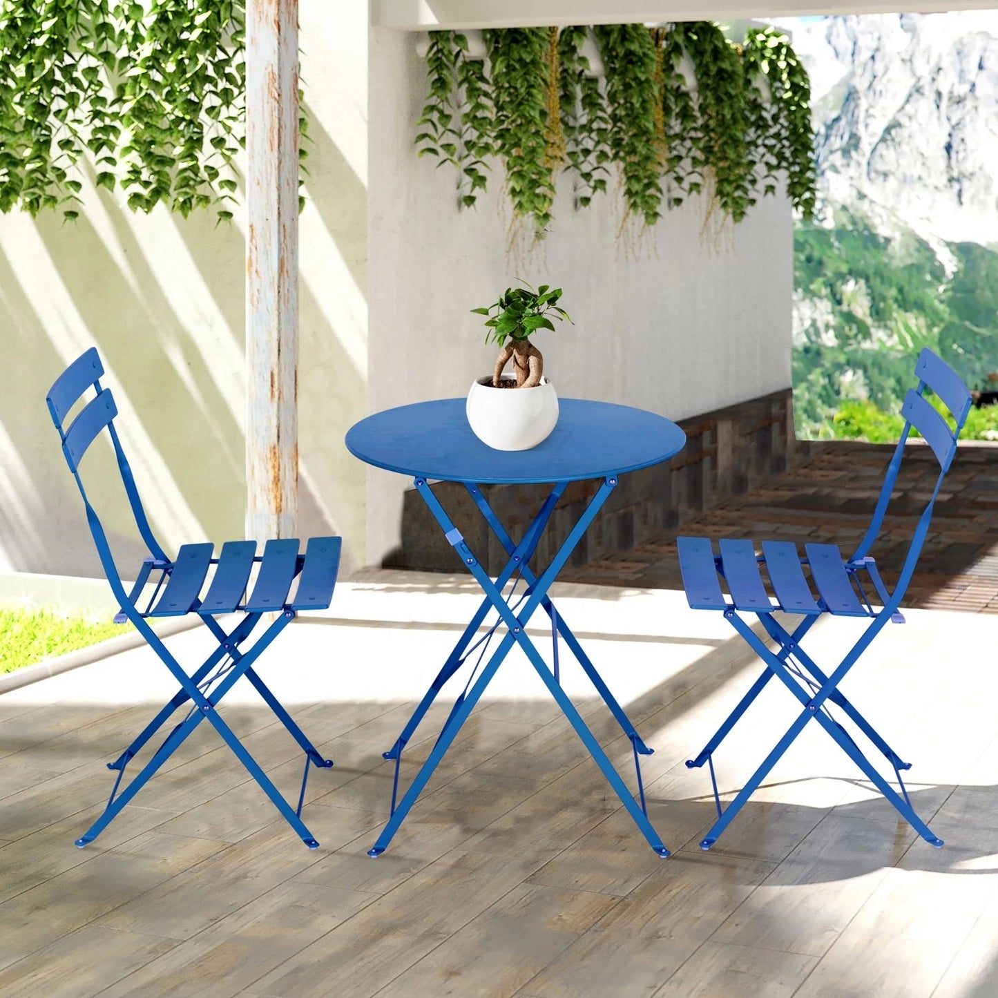 Ensemble de bistro pliable en métal 3 pièces, ensemble de conversation résistant aux intempéries pour l'intérieur et l'extérieur, pour patio, jardin, cour.