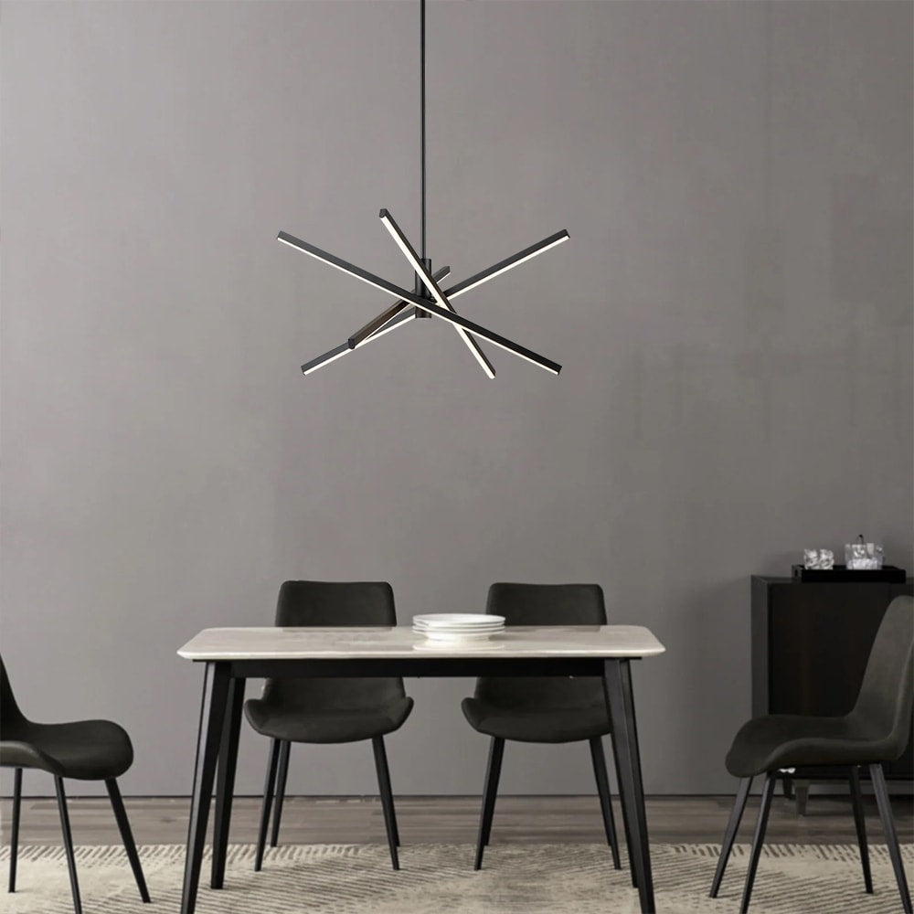 Luminaire suspendu linéaire en forme de sputnik, en aluminium noir/doré, à LED moderne, pour salon/salle à manger/cuisine.