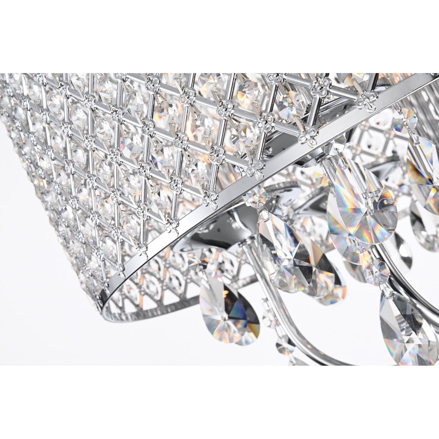 Suspension tambour ronde perlée avec cristaux suspendus