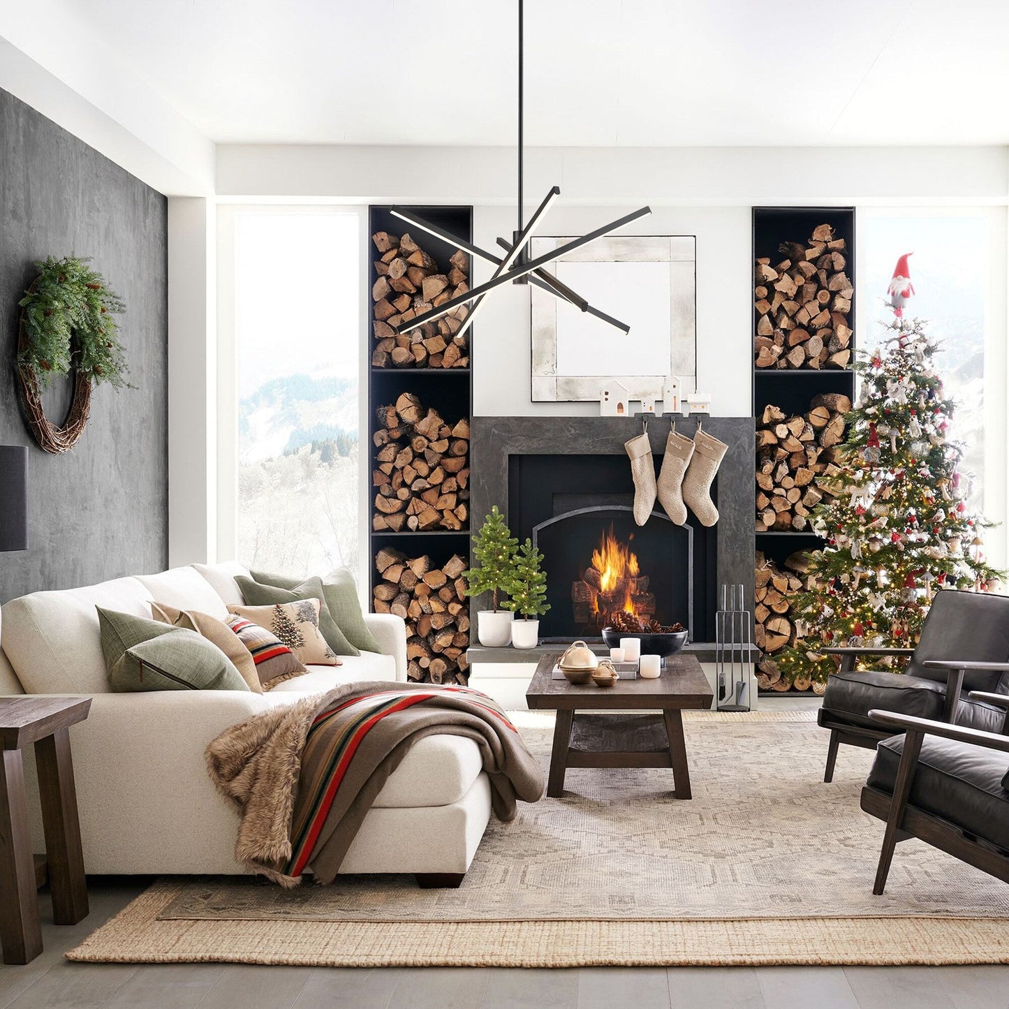 Luminaire suspendu linéaire en forme de sputnik, en aluminium noir/doré, à LED moderne, pour salon/salle à manger/cuisine.