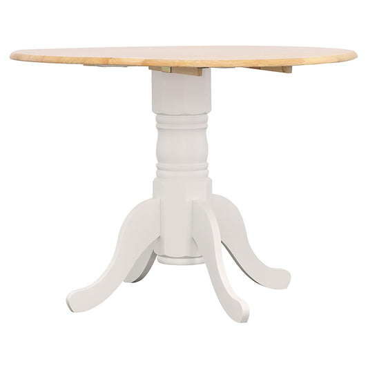 Table de salle à manger ronde Allison avec rallonge, couleur marron naturel et blanc