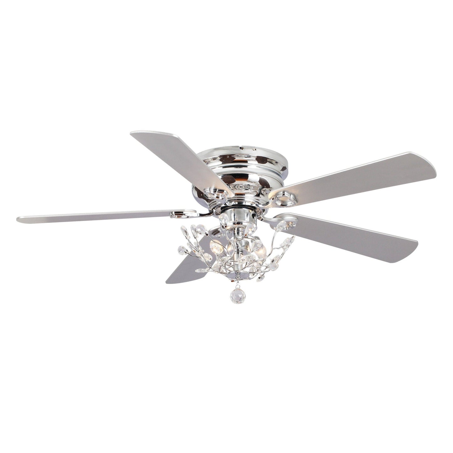 Ventilateur de plafond moderne à 5 pales réversibles, à montage encastré, avec télécommande, 48 pouces, avec cristaux.