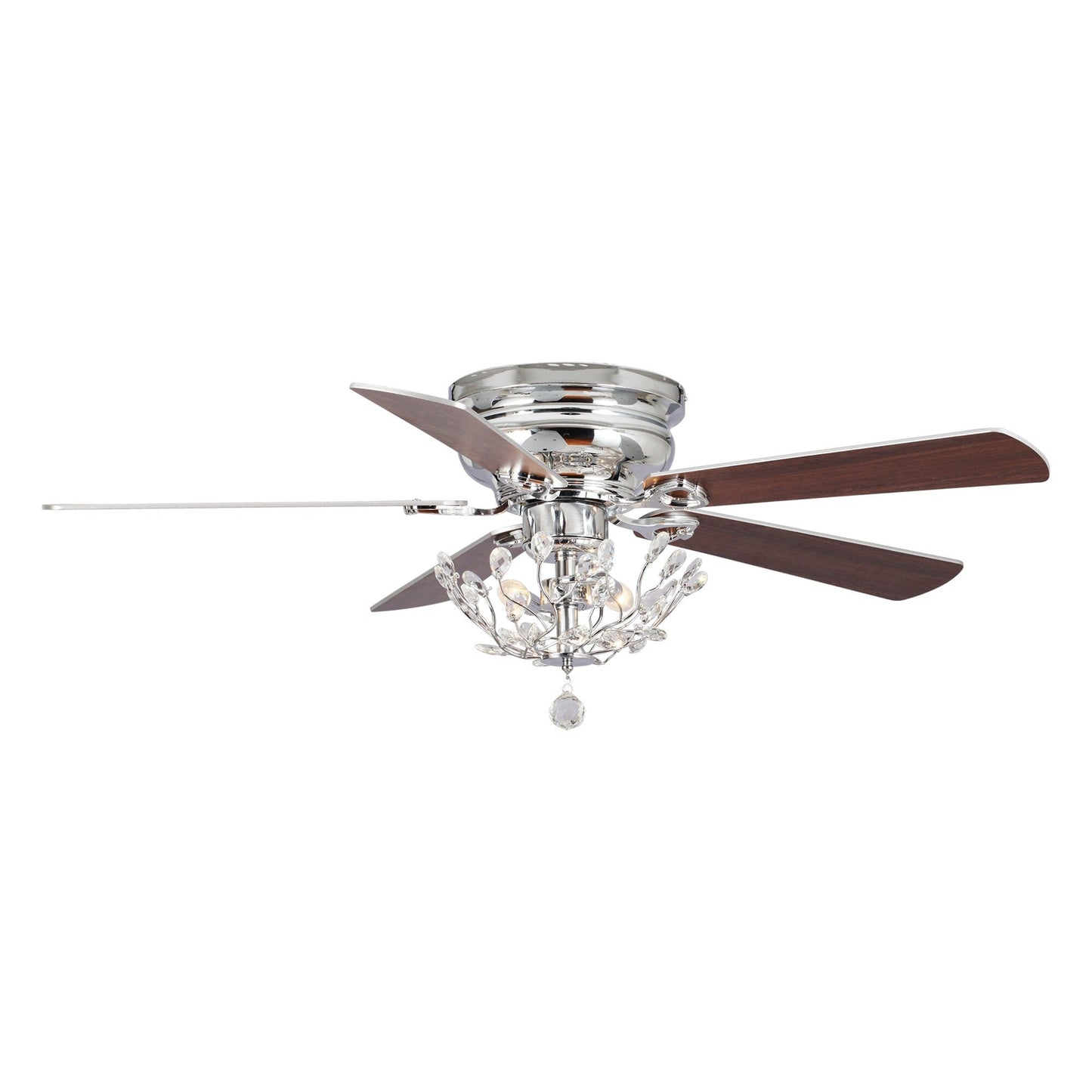 Ventilateur de plafond moderne à 5 pales réversibles, à montage encastré, avec télécommande, 48 pouces, avec cristaux.